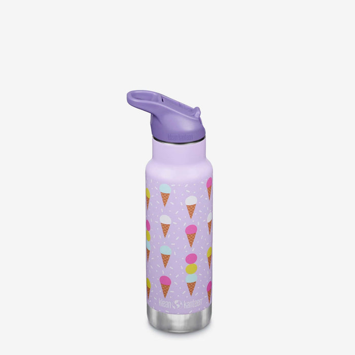Klean Kanteen Ice Cream Purple 12oz Kid's Classic Insulated Bottle with Flip Seal Sport Cap