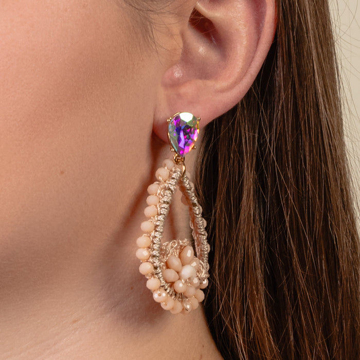 1305 - Beaded Drop Earrings - Beige