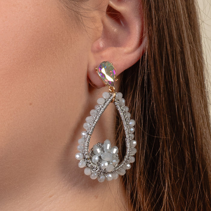 1305 - Beaded Drop Earrings - Grey