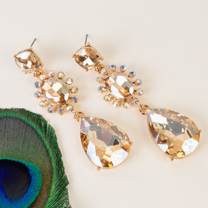 1344 - Crystal Drop Earrings - Gold