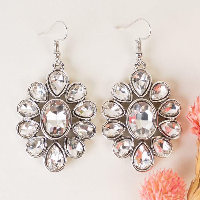 1379 - Crystal Flower Earrings - Clear