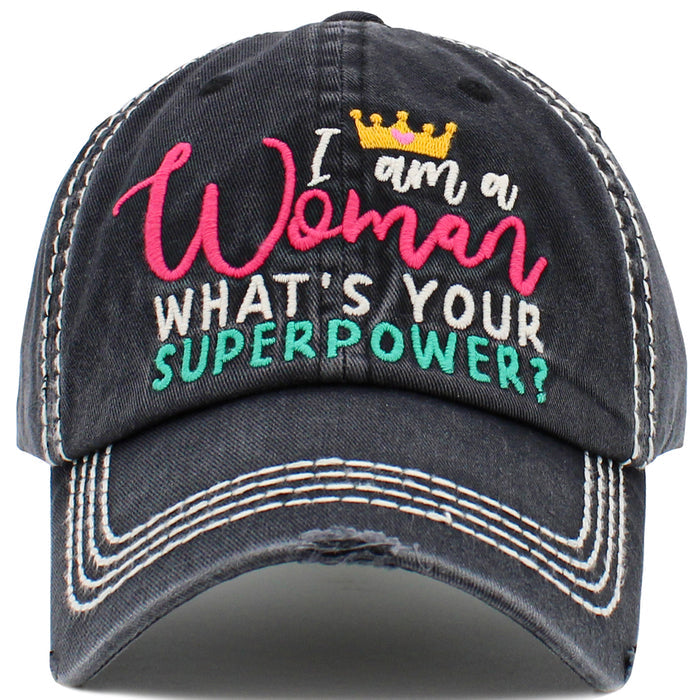 1476 - I Am a Woman Hat - Black