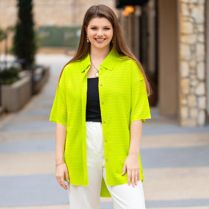 30001 - Button-up Half Sleeve Top - Lime