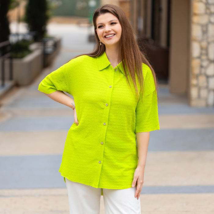 30001 - Button-up Half Sleeve Top - Lime