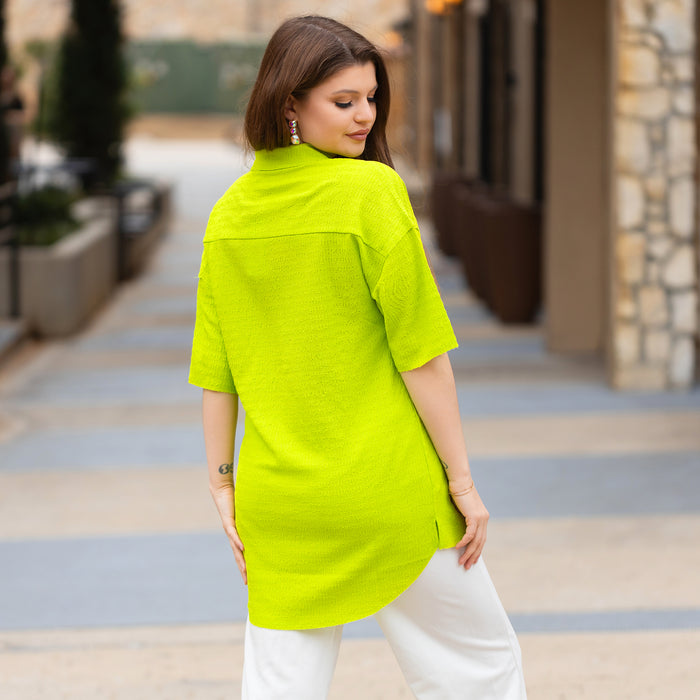 30001 - Button-up Half Sleeve Top - Lime