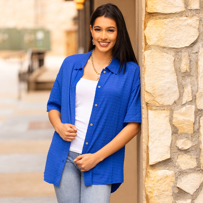 30001 - Button-up Half Sleeve Top - Royal Blue