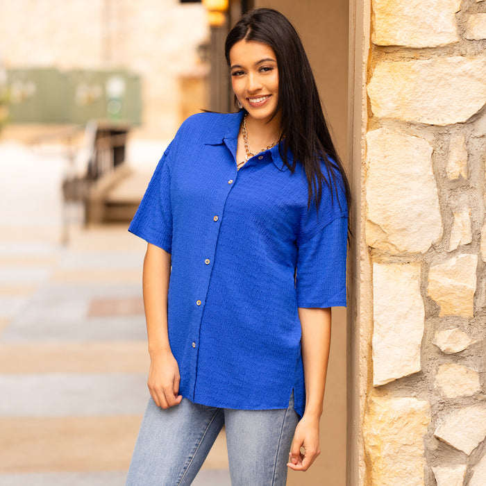 30001 - Button-up Half Sleeve Top - Royal Blue