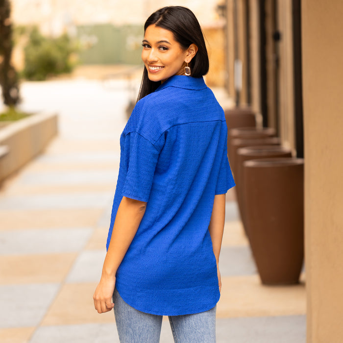 30001 - Button-up Half Sleeve Top - Royal Blue