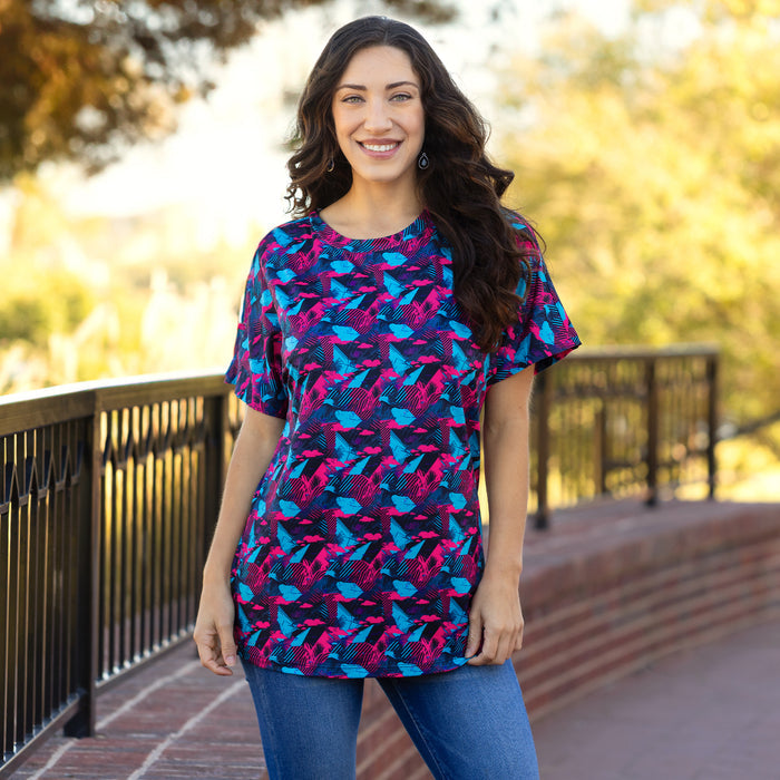 30014 - Geometric Print Half Sleeve Top