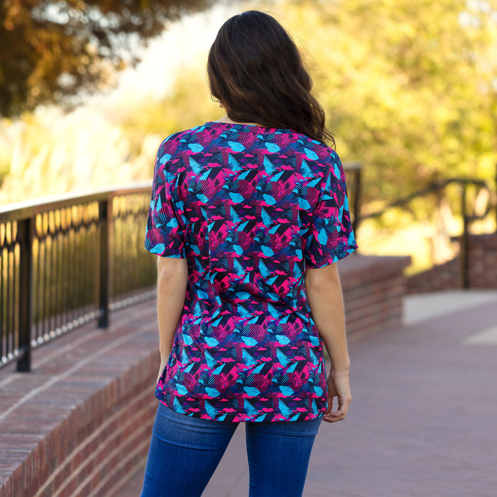 30014 - Geometric Print Half Sleeve Top