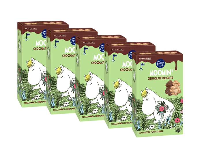 5 Packs of Fazer Moomin Chocolate Biscuits 175g (6.17 oz) – Authentic Nordic Chocolate Biscuits with Moomin Characters
