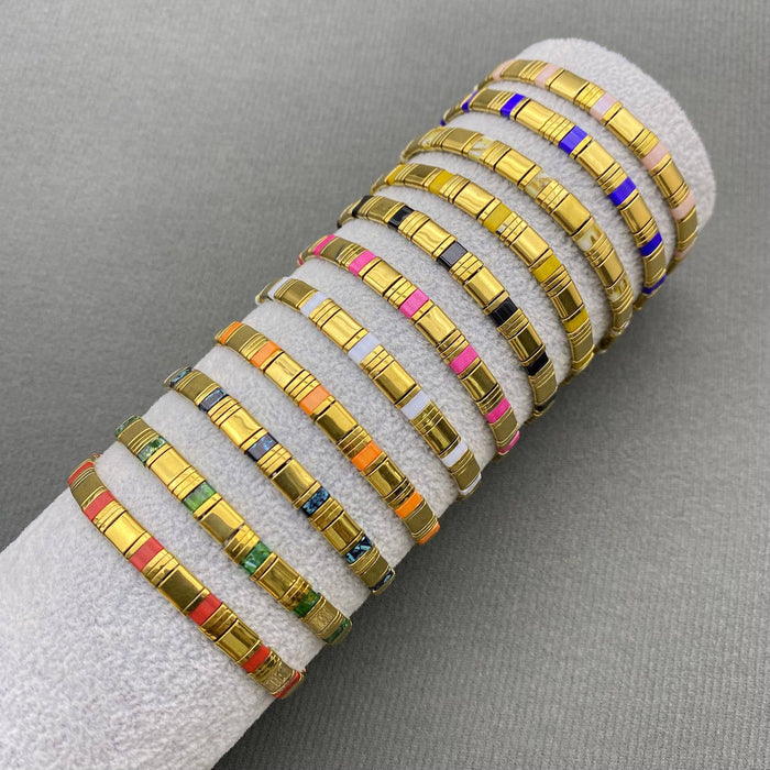 5mm Glass & Hematite Beaded Elastic TILA Bracelets - BJ: H - Olita Gifts & Goods