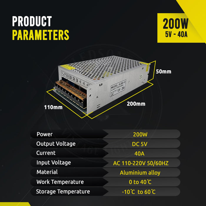 5V 200W LED Transformer IP20 Regulated Power Supply~3277