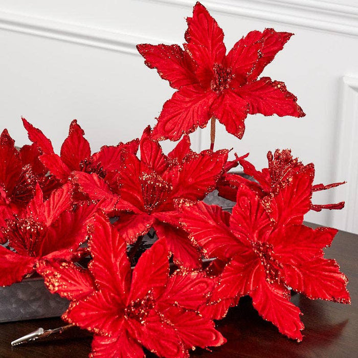 6" Artificial Red Poinsettia Flower with Clip