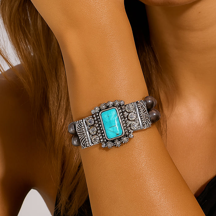 74853 - Squash Blossom Bracelet - Turquoise & Silver