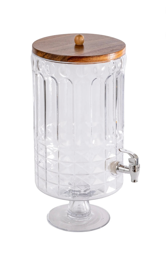 8qt Glass Footed Beverage Dispenser w Spout & Lid
