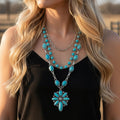 92264 - Layered Squash Blossom Necklace - Turquoise & Silver