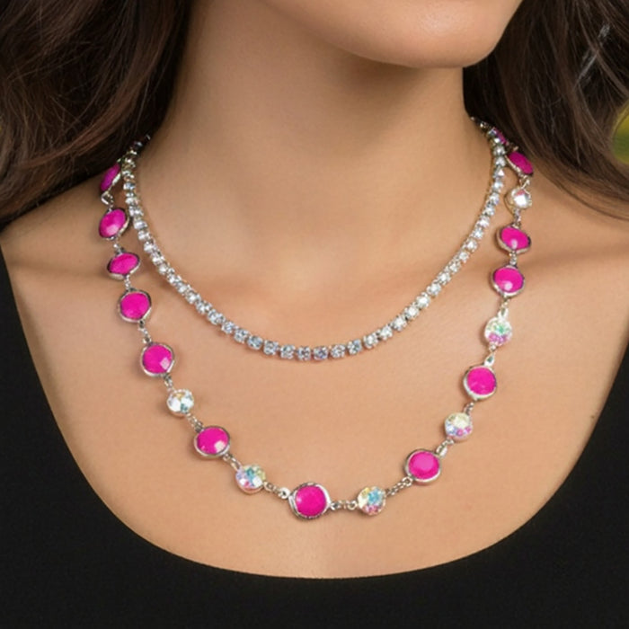 92284 - Layered Squash Blossom Necklace - Fuchsia