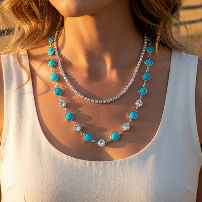 92284 - Layered Squash Blossom Necklace - Turquoise