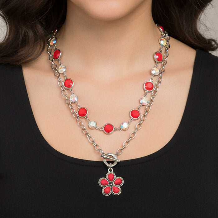 92285 - Layered Squash Blossom Necklace - Red