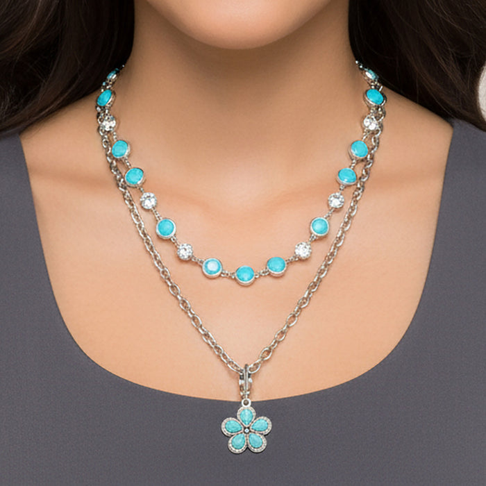 92285 - Layered Squash Blossom Necklace - Turquoise