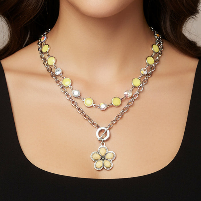92285 - Layered Squash Blossom Necklace - Yellow