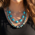 92292 - Layered Squash Blossom Necklace - Turquoise & Silver