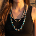 92293 - Layered Squash Blossom Necklace - Turquoise & Silver