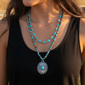 92294 - Layered Squash Blossom Necklace - Turquoise