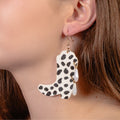 93316 - Animal Print Cowboy Boot Earrings - White