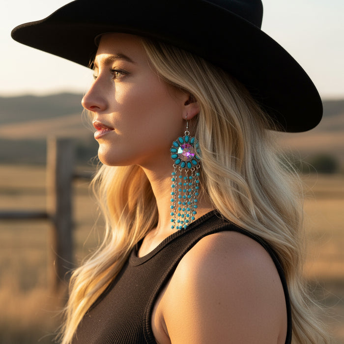93443 - Squash Blossom Earrings - Turquoise & Silver