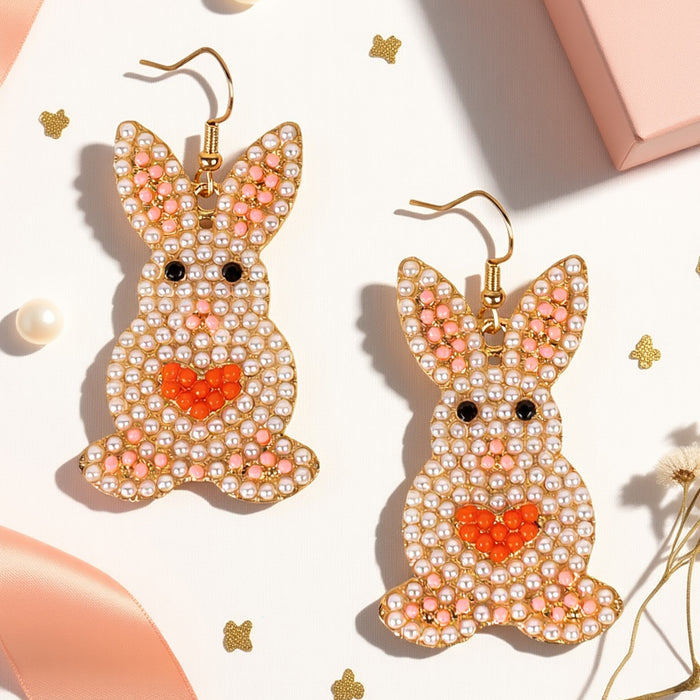 93525 - Beaded Easter Bunny Earrings - White