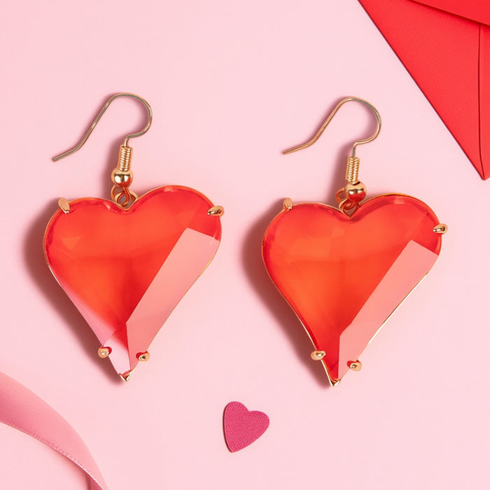 93632 - Crystal Heart Earrings - Red