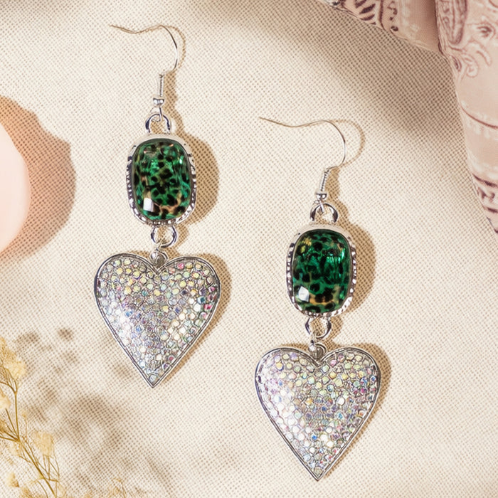 93634 - Crystal Heart Earrings - Green