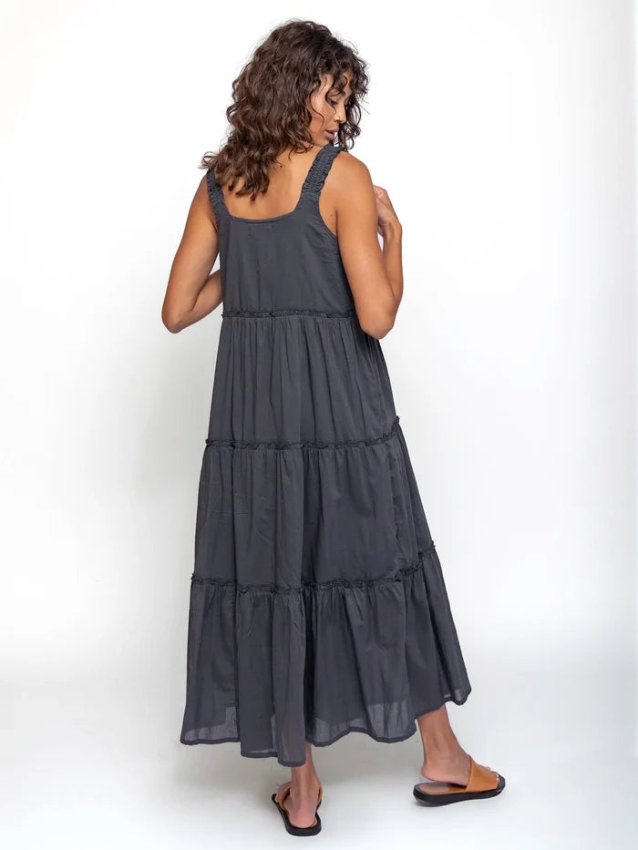 Adele Embroidered Cotton Midi Dress - Charcoal-view 3