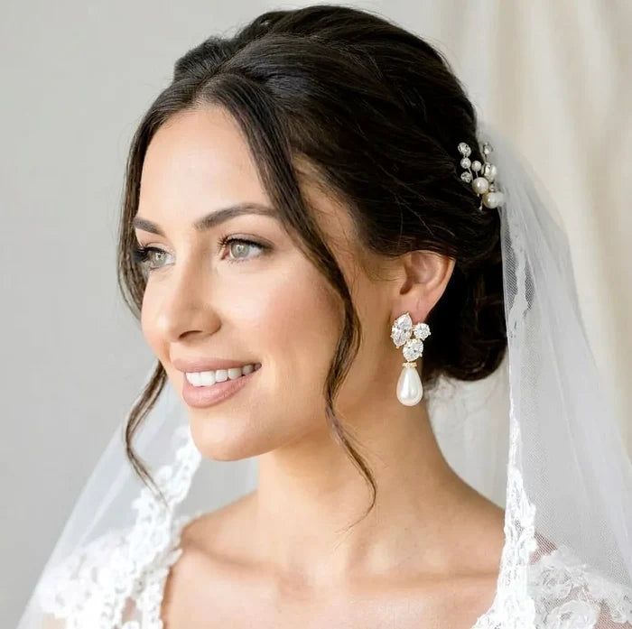 Pearl Wedding Jewelry - Bridal Pearl Drop Earrings - Available in Silver and Yellow Gold