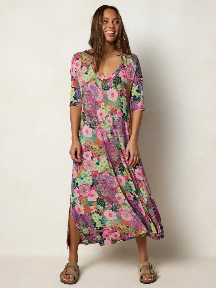 All Day "ButterSoft" Dress - Pink Painted Garden-view 1