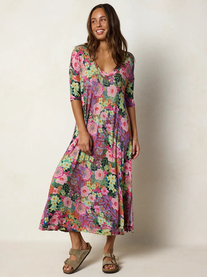 All Day "ButterSoft" Dress - Pink Painted Garden-view 5