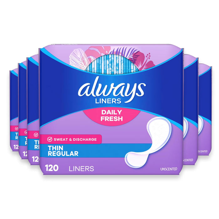 Always Anti-Bunch Xtra Protection Thin Regular Unscented Pantiliners - 120 Ct - 6 Pack