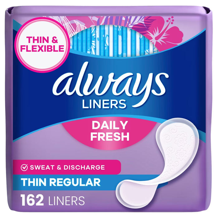 Always Daily Fresh Thin Panty Liners Regular Unscented - 162 Ct - 6 Pack