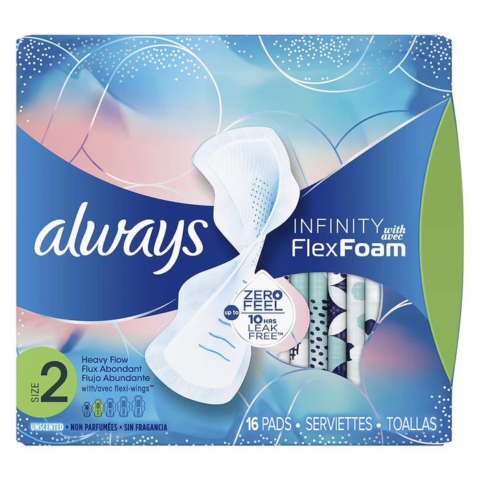 Always Infinity FlexFoam Super Size 2 Pads with Wings - 16 Ct - 12 Pack