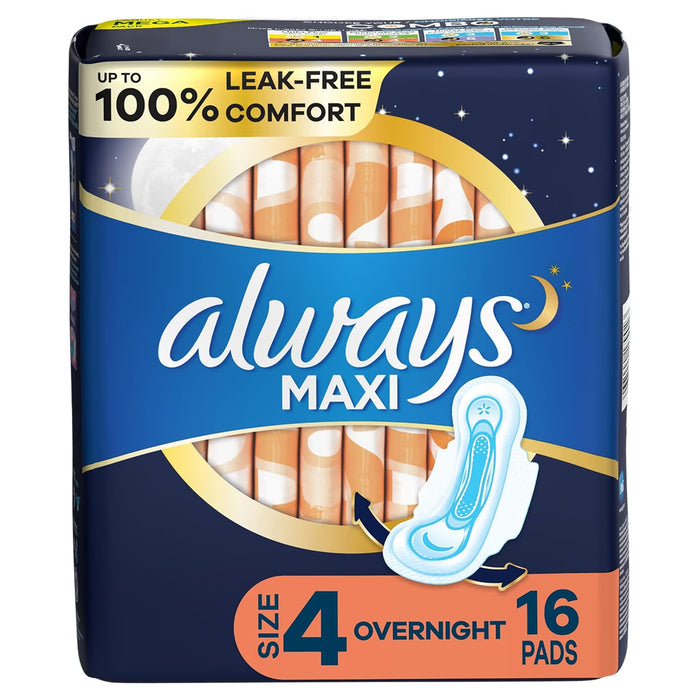 Always Maxi Overnight Unscented Pads with Wings - 16 Ct - 3 Pack