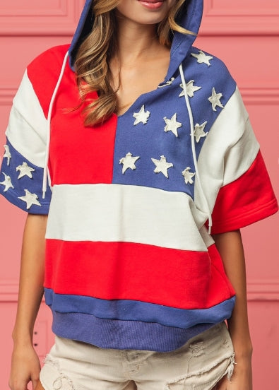 American Flag Theme Short Sleeve Hoodie