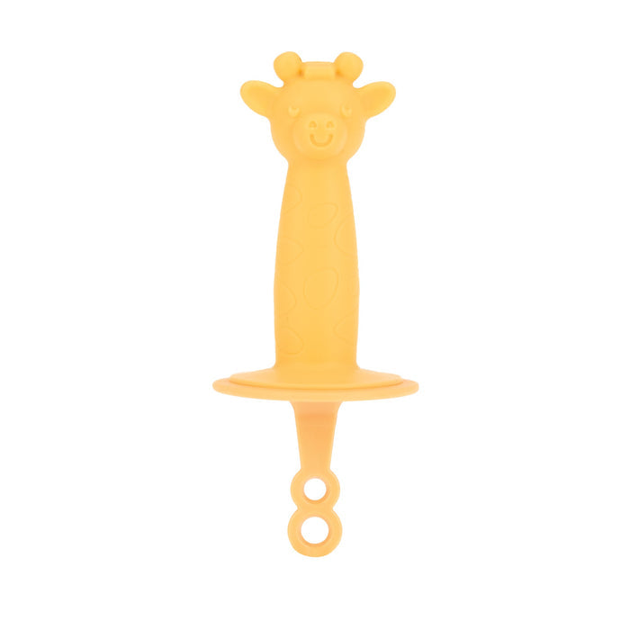The Nuby Animal Pops Ice Pop Mold features a fun yellow giraffe design with a round handle and wide base, making it easy for little hands to grip—perfect for homemade popsicles.