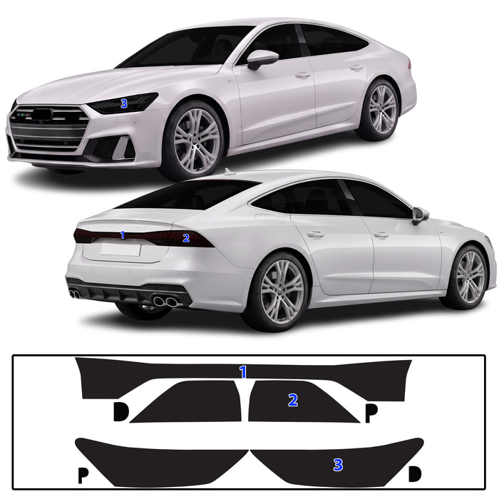Audi S7 A7 Sportback 2019–2026 Dark Smoke Headlight & Taillight Tint Kit – Precut Vinyl Lens Overlays