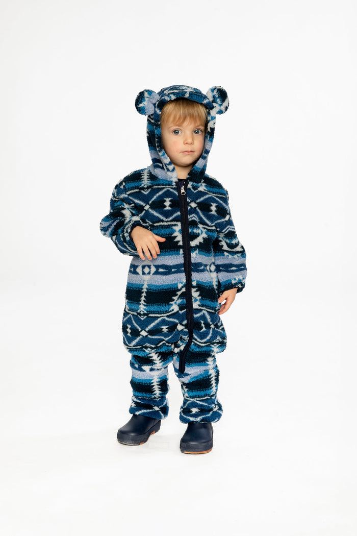 Baby Mid-Season Plush One-Piece Outerwear Aztec Blue-1