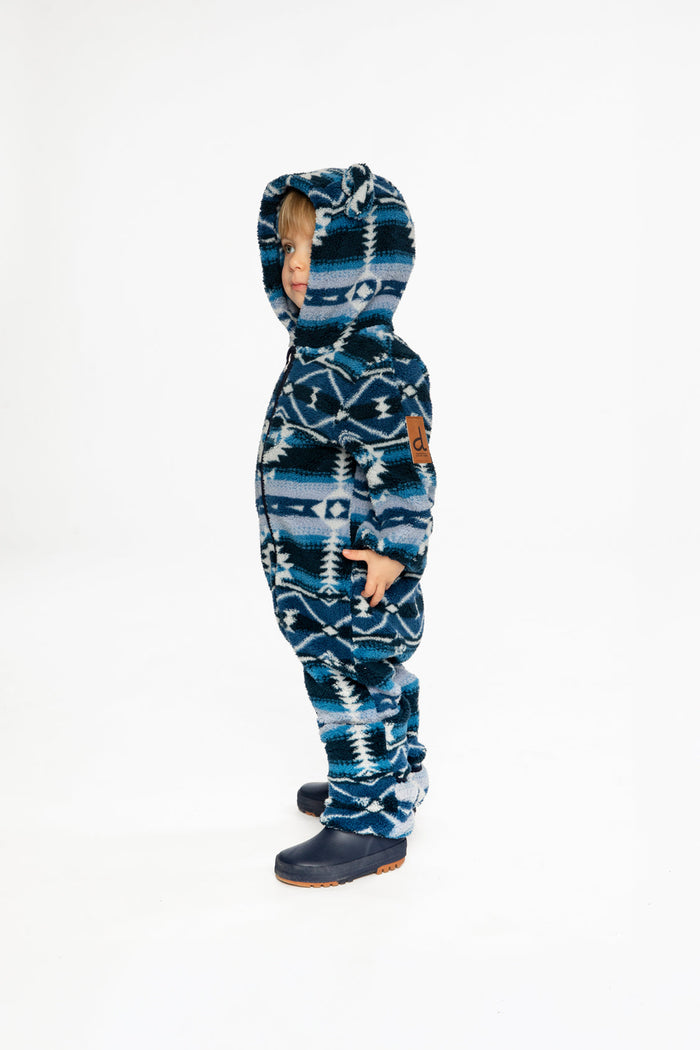 Baby Mid-Season Plush One-Piece Outerwear Aztec Blue-2