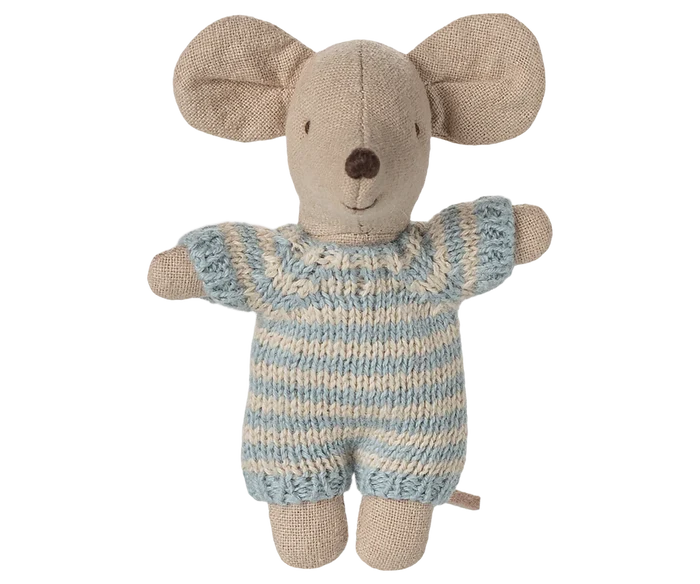 Maileg - Baby Mouse In Carry Cot - Blue - Front Look