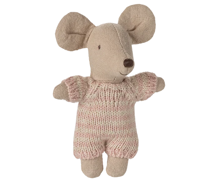 Maileg - Baby Mouse In Carry Cot - Rose - Side Look