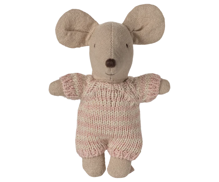 Maileg - Baby Mouse In Carry Cot - Rose - Front Look
